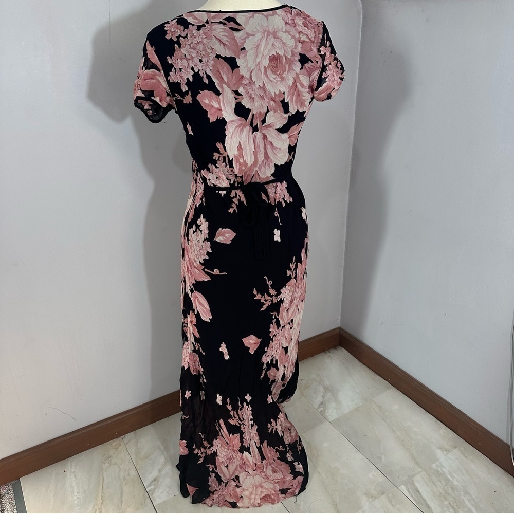 Vintage Y2K Floral Black Flowy Maxi Dress Whimsigoth Resort Formal Evening Bloom - Picture 6 of 15
